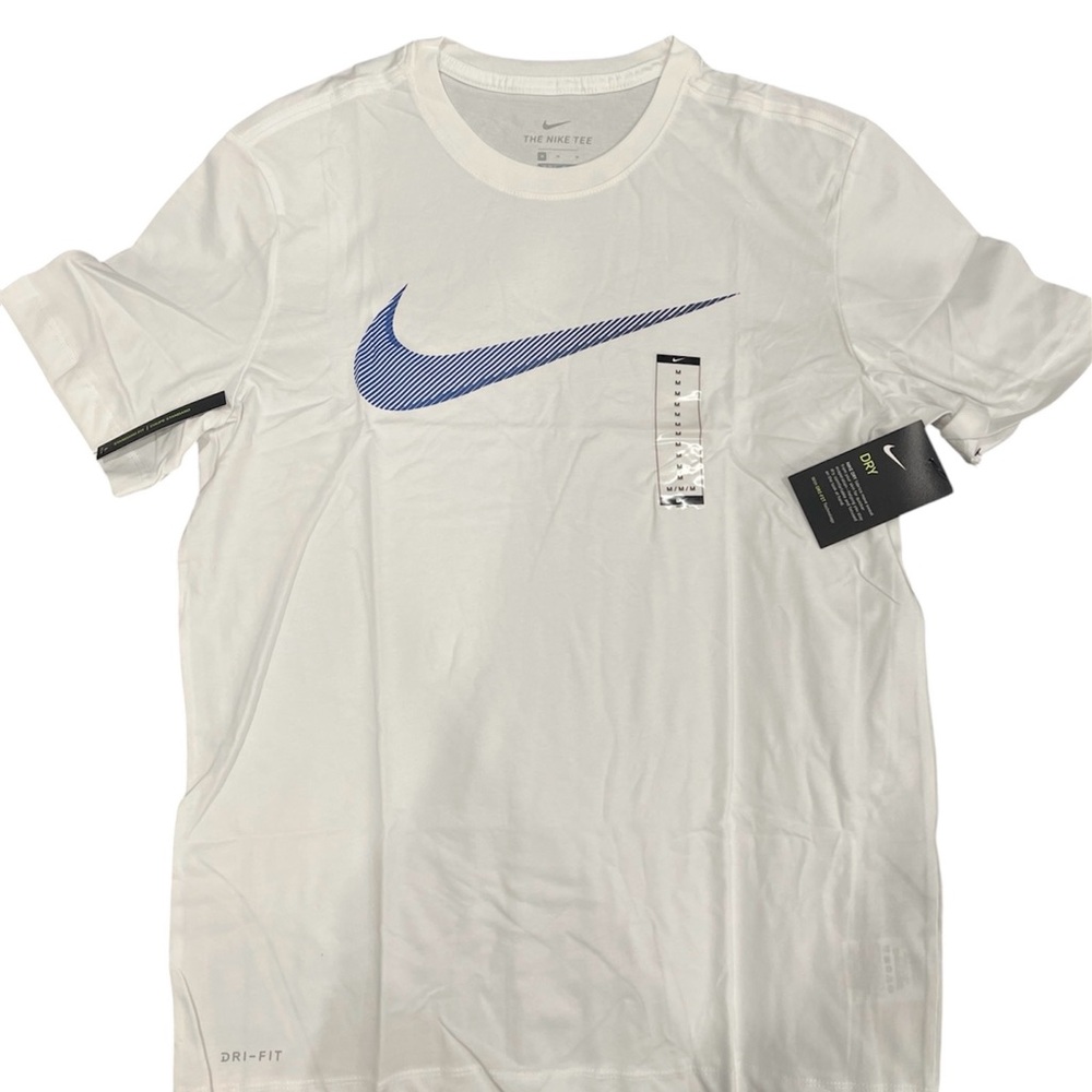 Nike Men's White and Blue Dri-FIT Tee